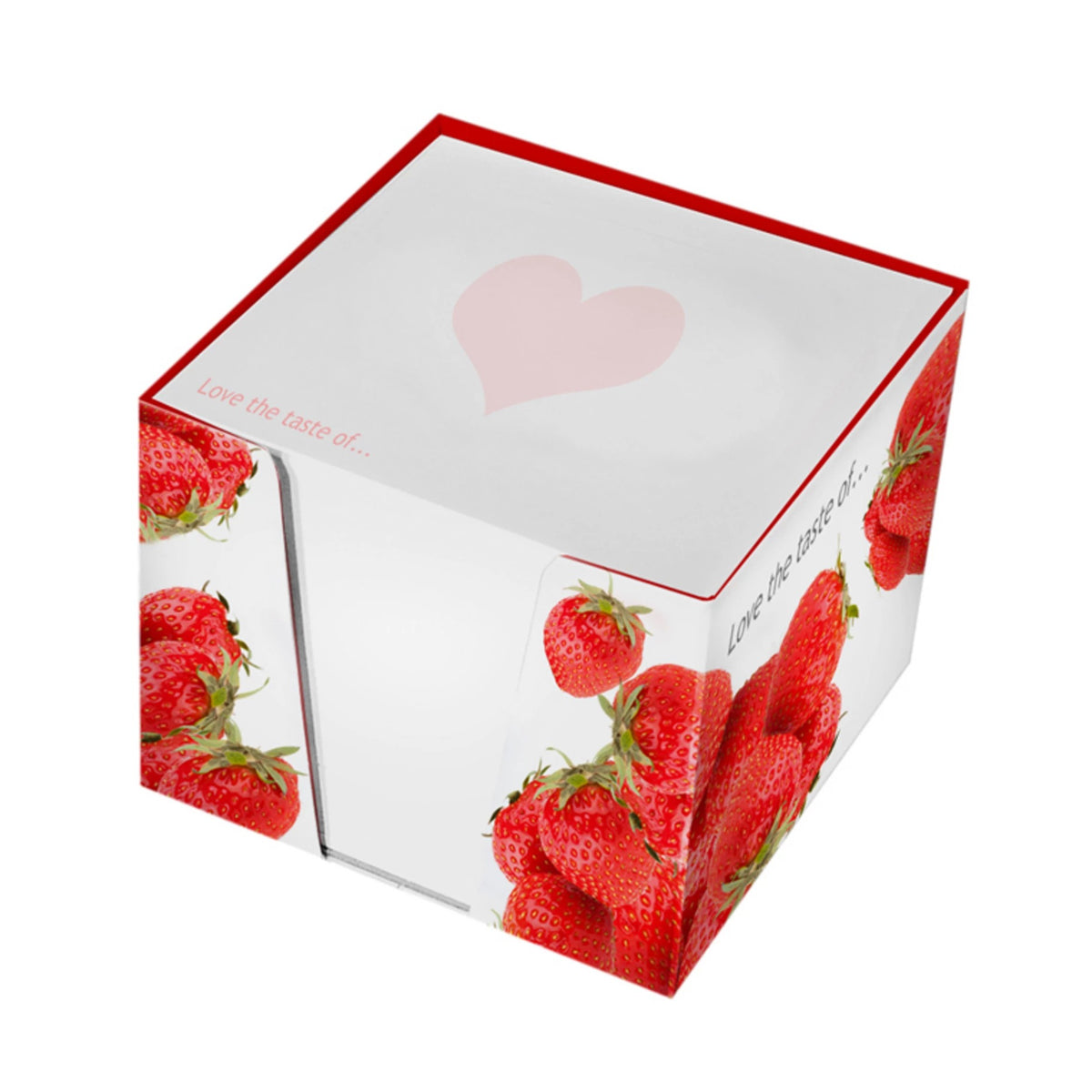 Zettelbox 98 x 98 x 80 mm mit Zettelsatz und Logo – Ansicht