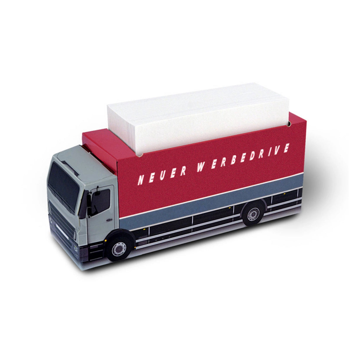 Zettelbox in LKW Form 45 x 150 x 60 mm mit Logo – Ansicht