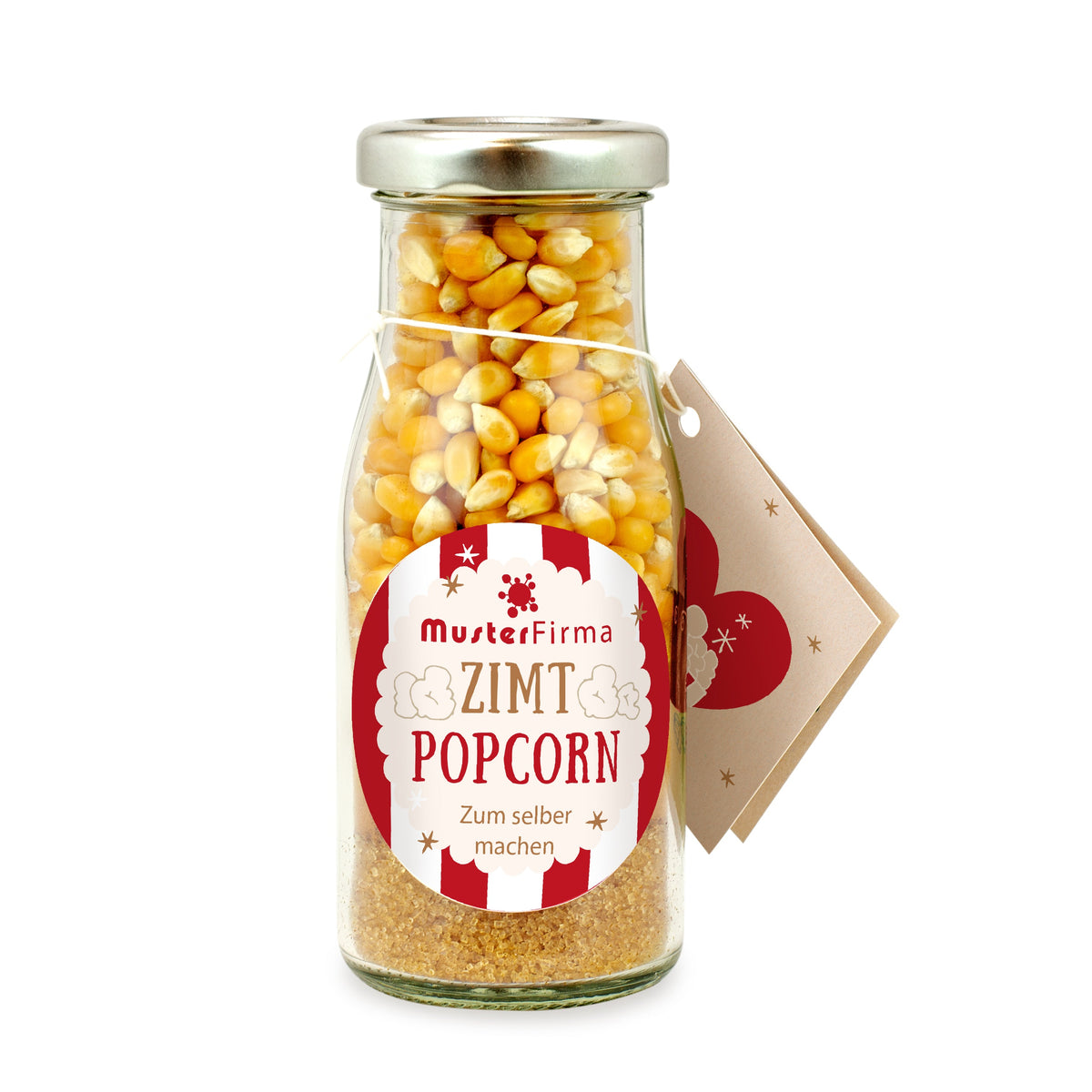Zimt Popcorn zum Selbermachen in der Flasche 125 g mit Logo – Beispielmotiv