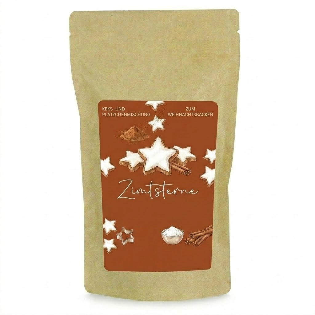 Zimtsterne Backmischung im Papierbeutel 300 g mit Logo – Beispielmotiv