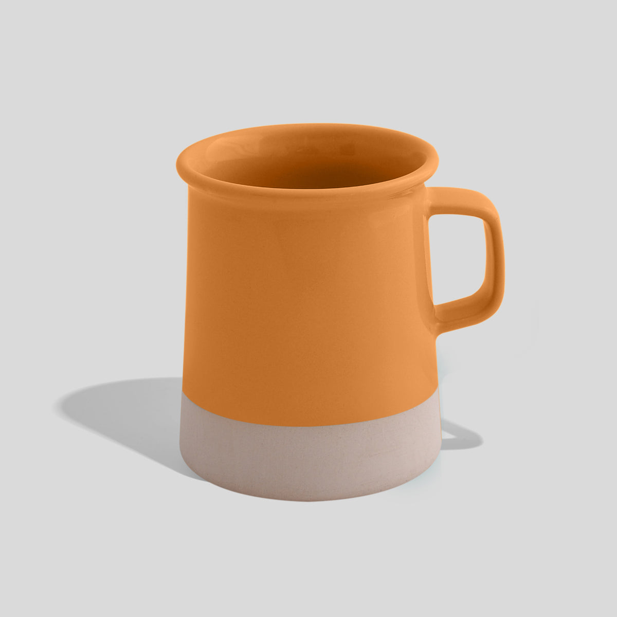 Zylindrische Keramiktasse 380 ml mit unglasiertem Sockel – Senfgelb