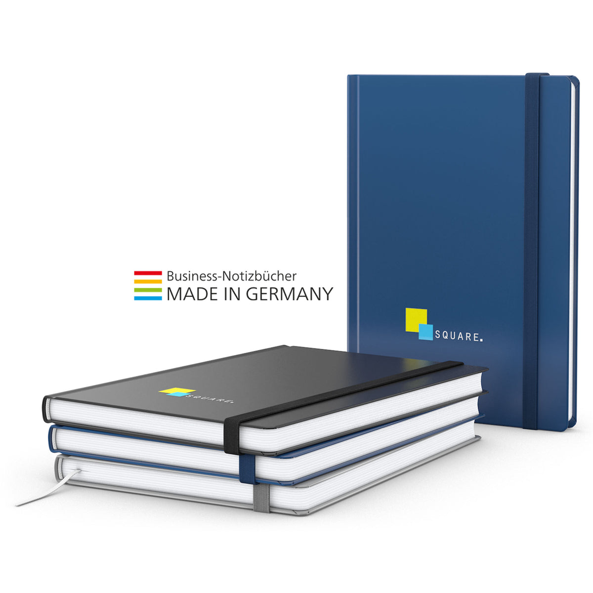 Hardcover Notizbuch mit Gummiband inkl. Logo Siebdruck