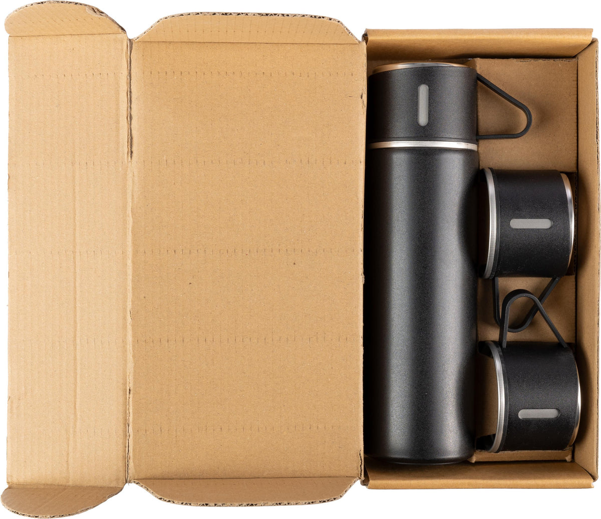 Thermosflaschen Set, Edelstahl, 420 ml + 2 Becher
