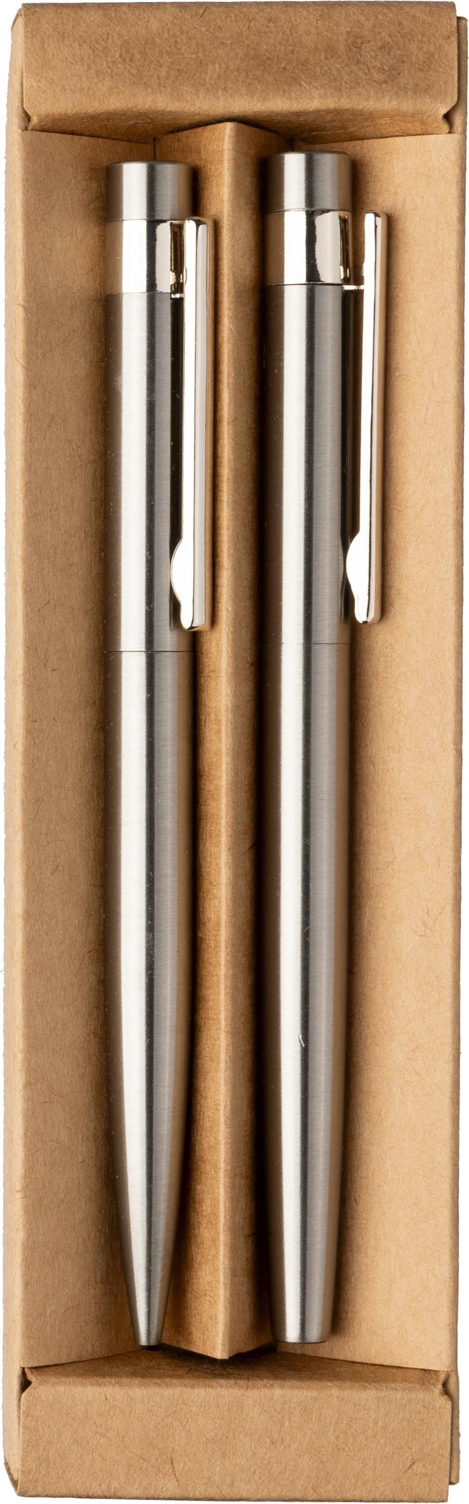 Schreibset Fritz, Edelstahl, Drehkugelschreiber und Rollerball