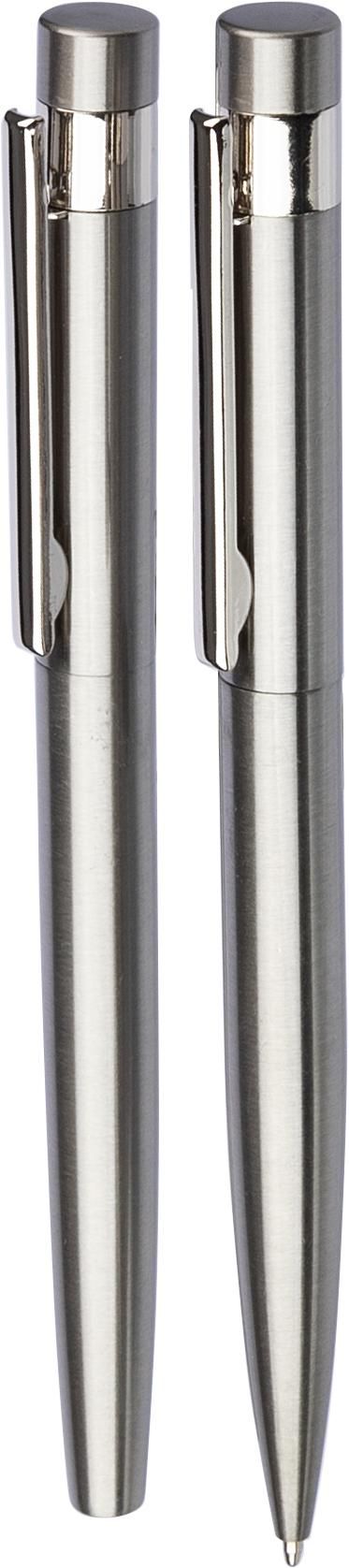 Schreibset Fritz, Edelstahl, Drehkugelschreiber und Rollerball