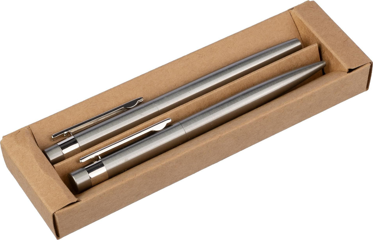 Schreibset Fritz, Edelstahl, Drehkugelschreiber und Rollerball