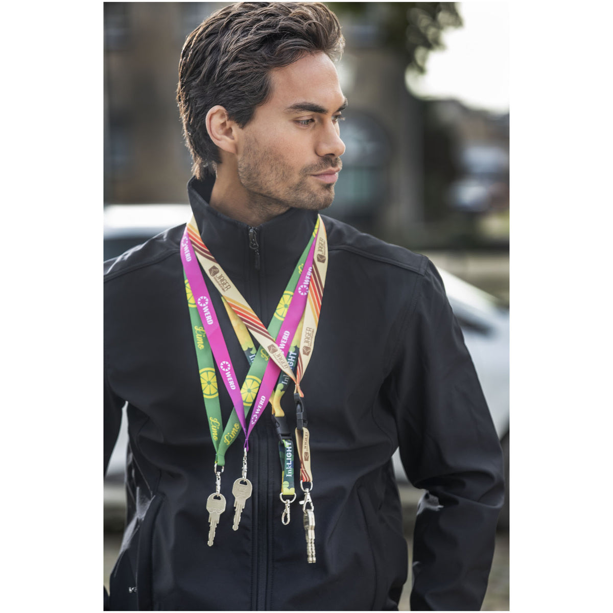 Bucks Sublimation Lanyard mit Schnappverschluss – Schwarz / Weiss
