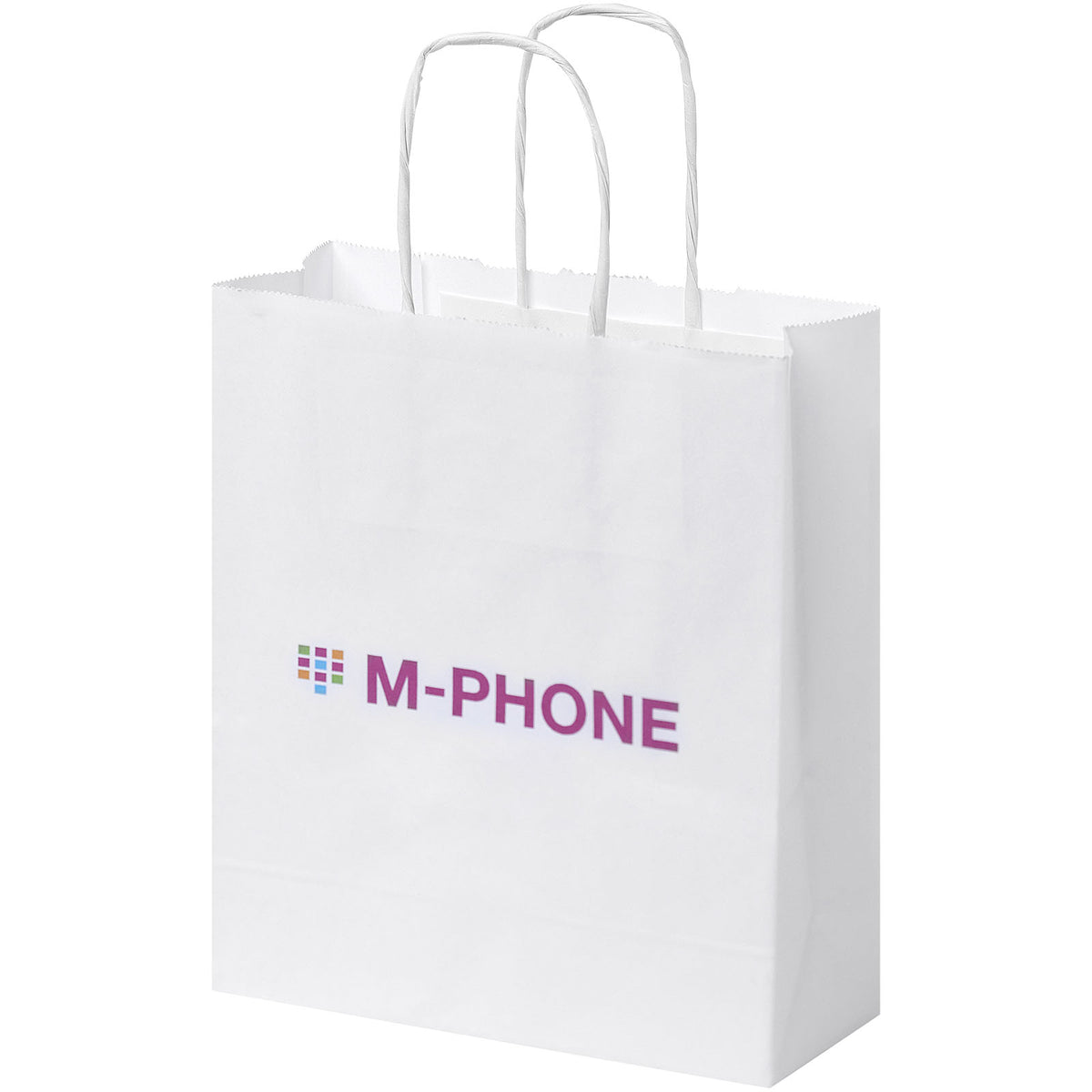 Kraftpapiertasche 80 g/m² mit gedrehten Griffen, 18 × 8 × 21 cm – Weiss