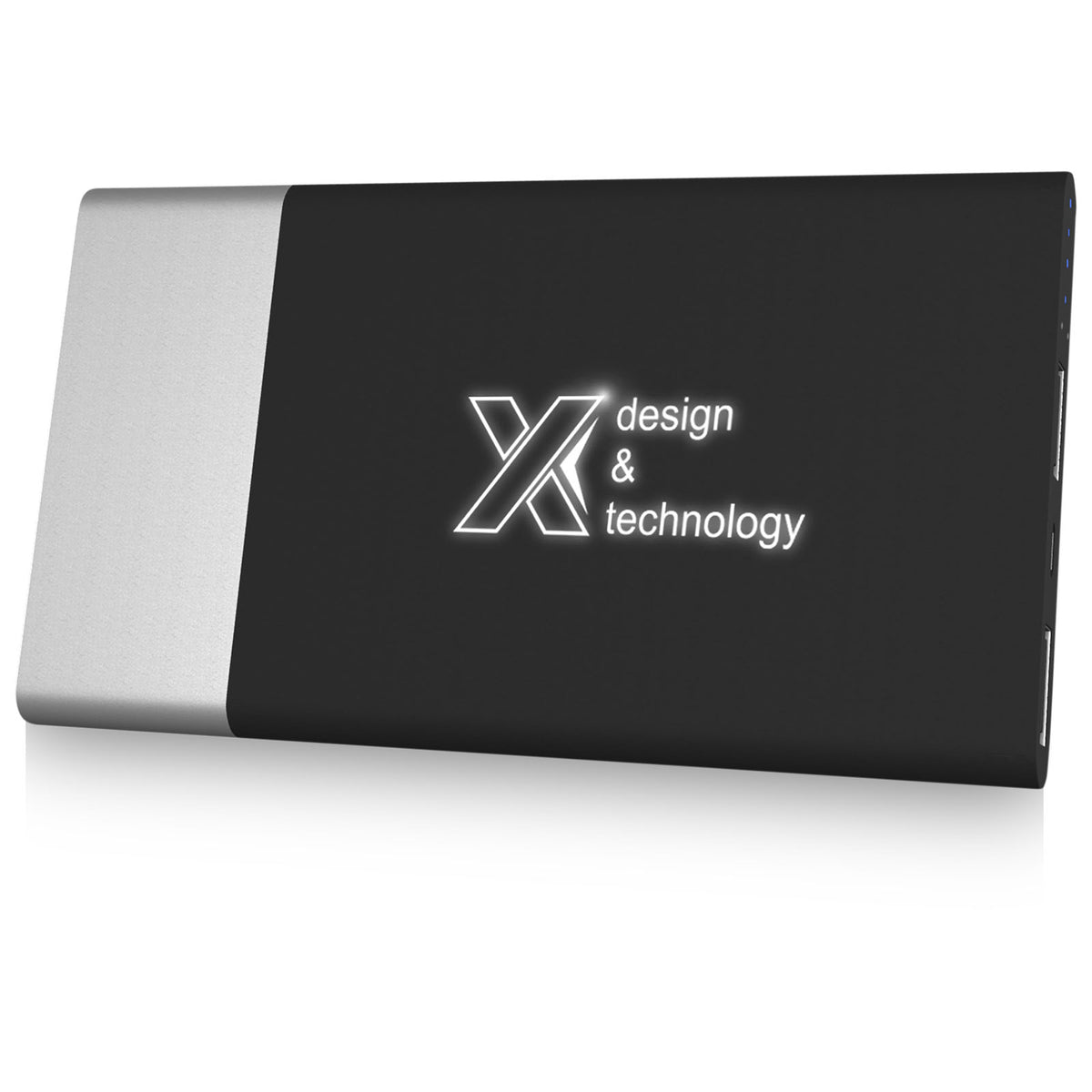 SCX.design P20 5000 mAh Powerbank mit Leuchtlogo – Silber / Weiss