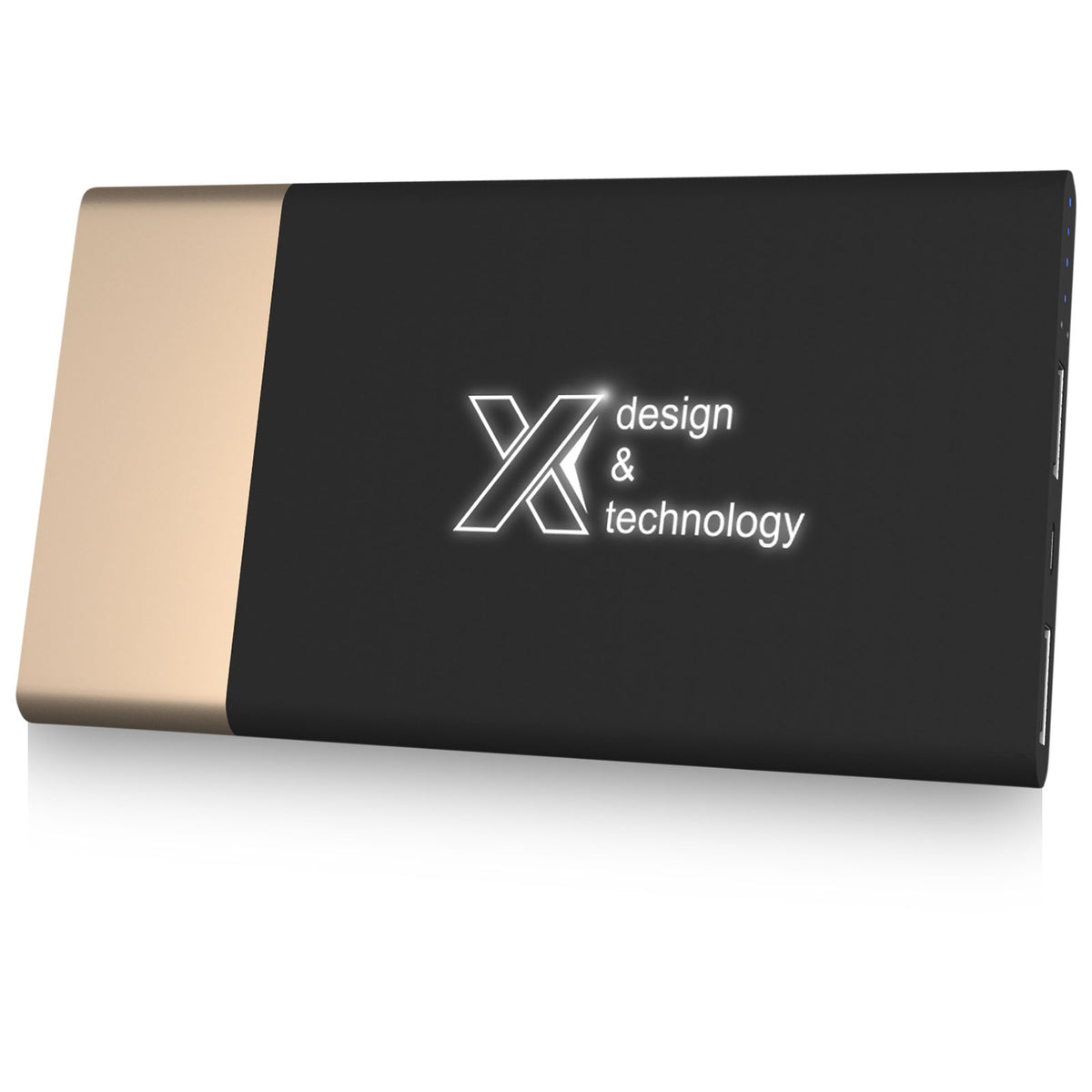 SCX.design P20 5000 mAh Powerbank mit Leuchtlogo – Gold / Weiss