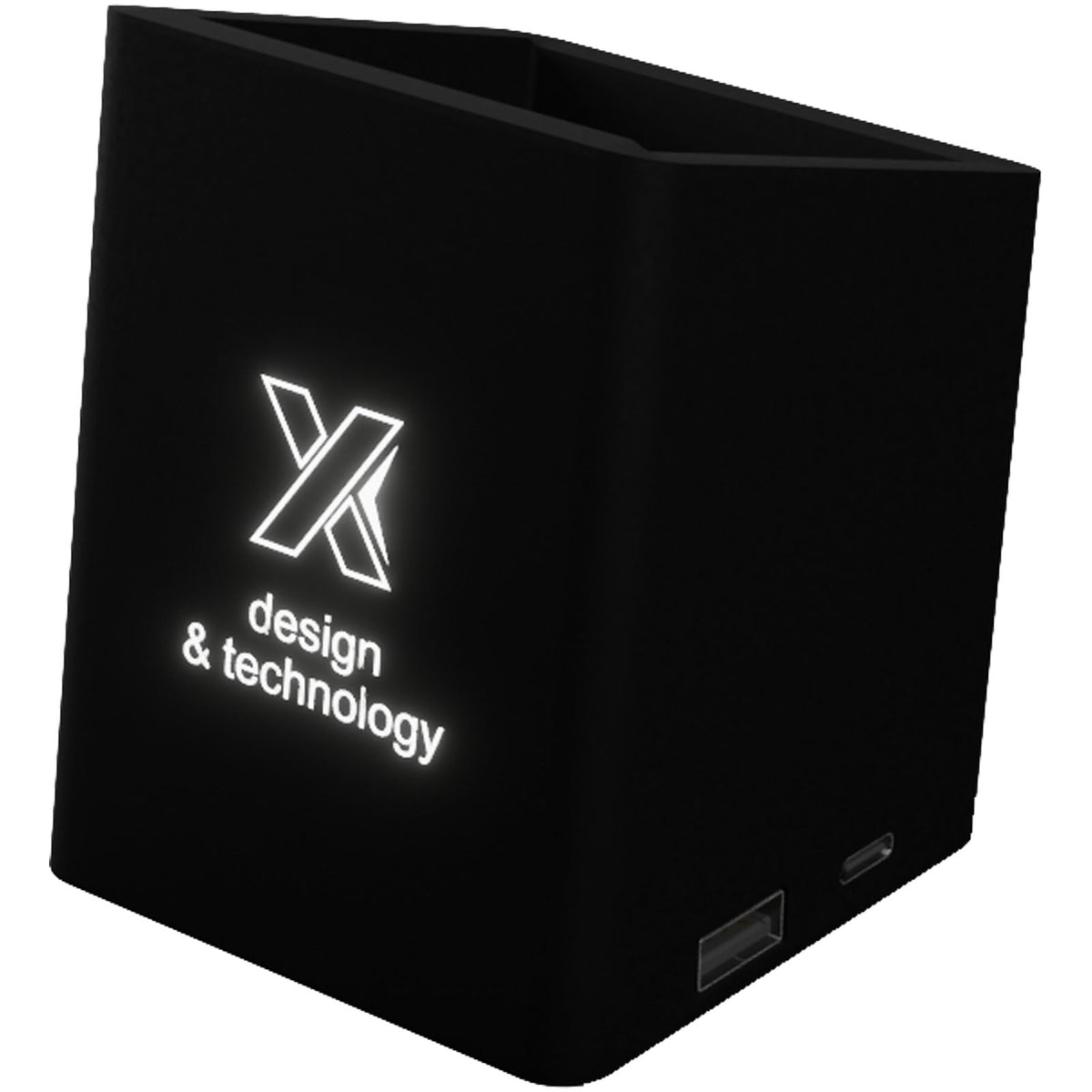 SCX.design O11 antibakterieller Stifthalter mit doppeltem USB Ausgang und Leuchtlogo