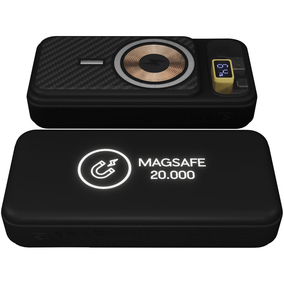 SCX.design P50 magnetische Powerbank 20.000 mAh mit Leuchtlogo – Schwarz