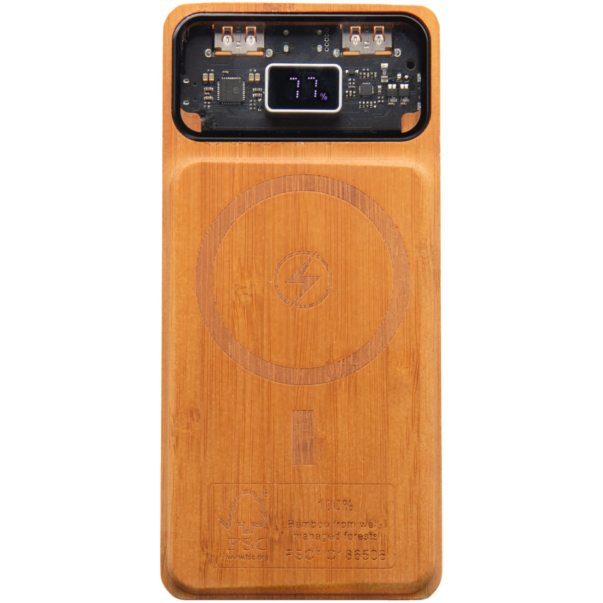 SCX.design P48 10.000 mAh magnetische 15W Powerbank aus Holz mit Leuchtlogo