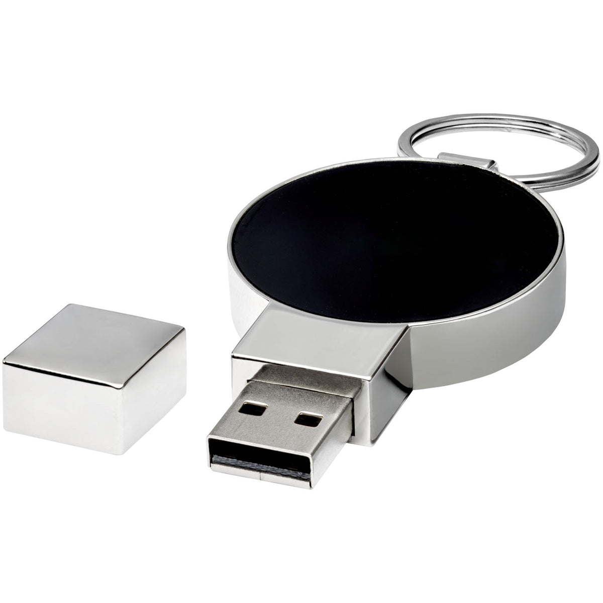 Runder Light Up USB Stick – Schwarz / Silber / Weiss