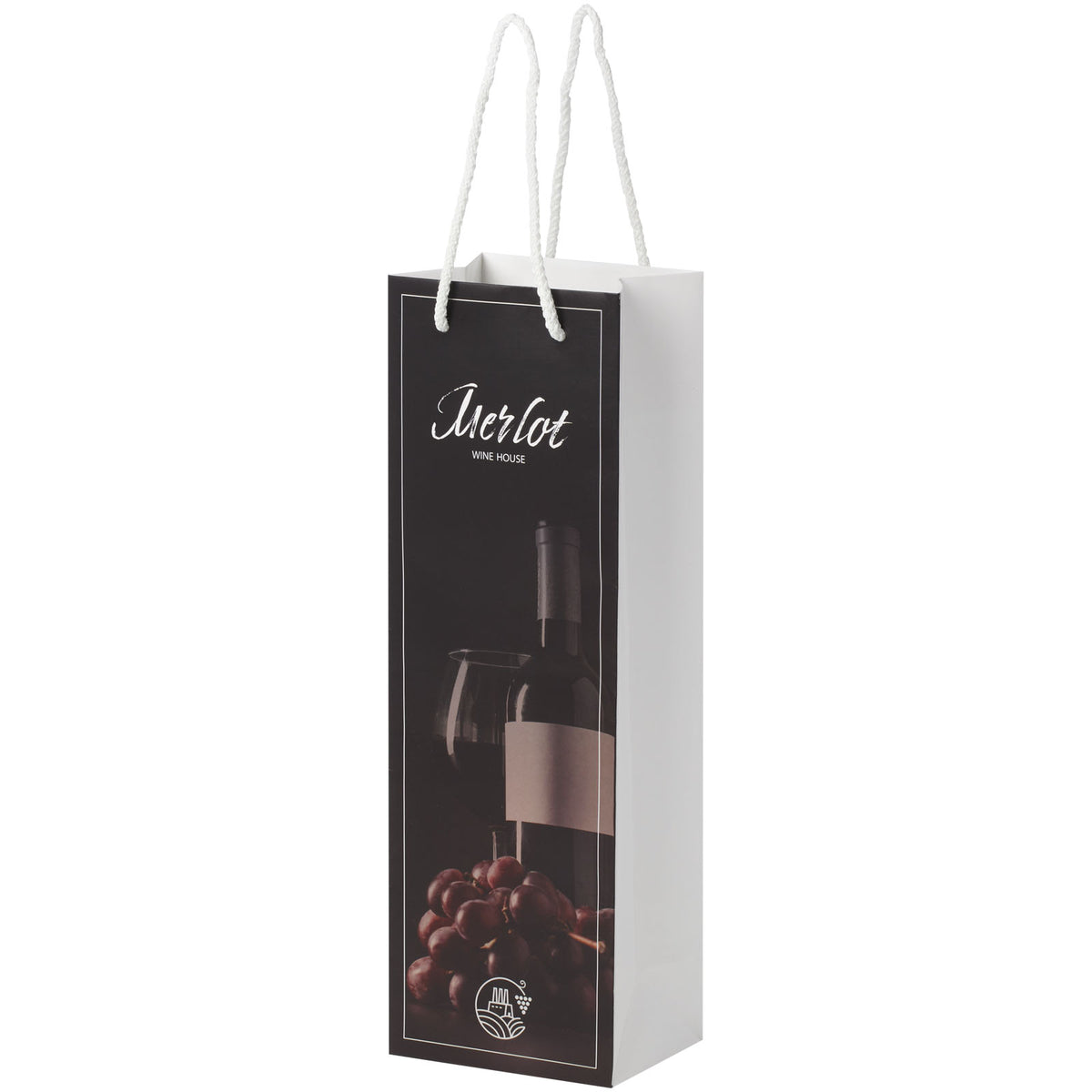 Handgefertigte 170 g/m² Weinflaschentüte aus Integra Papier mit Kunststoff Kordelgriffen, 12 × 9 × 37 cm