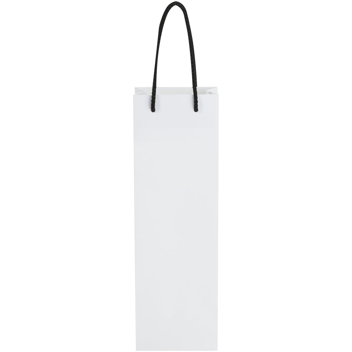 Handgefertigte 170 g/m² Weinflaschentüte aus Integra Papier mit Kunststoff Kordelgriffen, 12 × 9 × 37 cm – Weiss / Schwarz