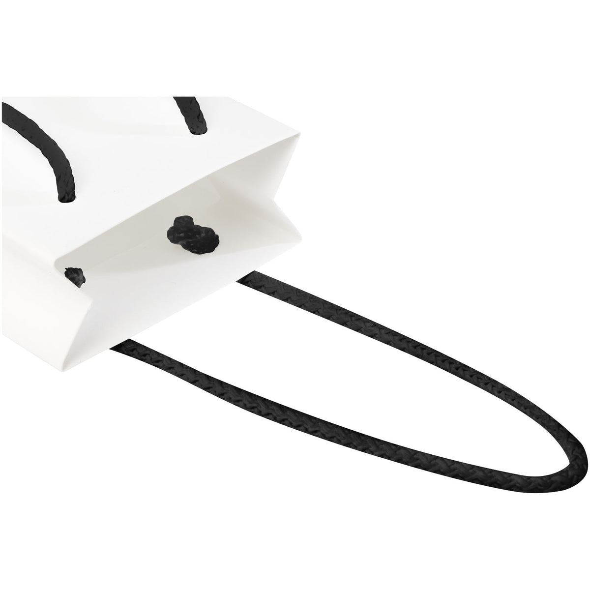 Handgefertigte 170 g/m² Integra Papiertüte mit Kunststoff Kordelgriffen, 9,5 × 4 × 17 cm – Weiss / Schwarz