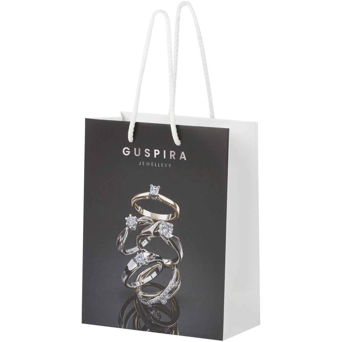 Handgefertigte 170 g/m² Integra Papiertüte mit Kunststoff Kordelgriffen, 18 × 9 × 23 cm – Weiss