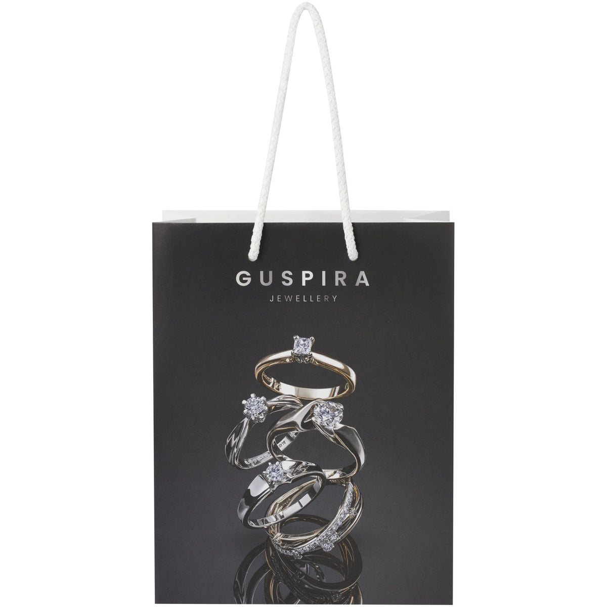 Handgefertigte 170 g/m² Integra Papiertüte mit Kunststoff Kordelgriffen, 18 × 9 × 23 cm – Weiss