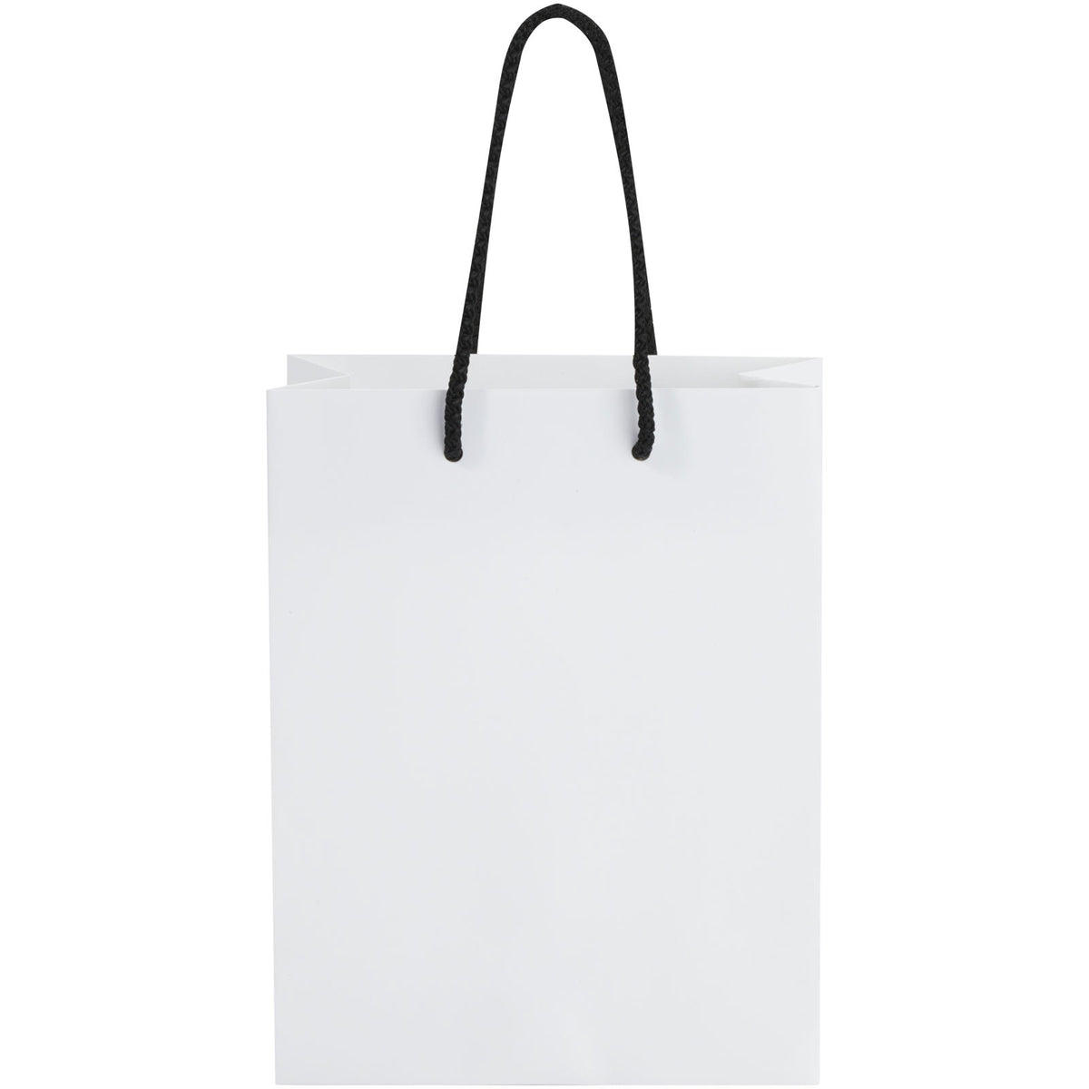Handgefertigte 170 g/m² Integra Papiertüte mit Kunststoff Kordelgriffen, 18 × 9 × 23 cm – Weiss / Schwarz