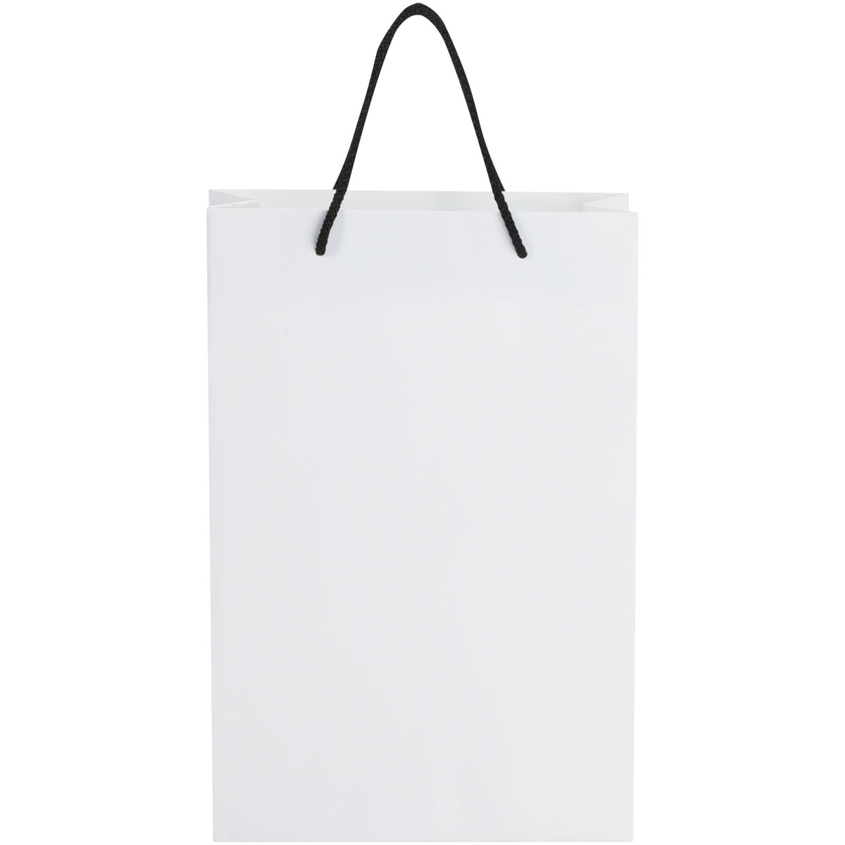 Handgefertigte 170 g/m² Integra Papiertüte mit Kunststoff Kordelgriffen, 24 × 9 × 36 cm – Weiss / Schwarz
