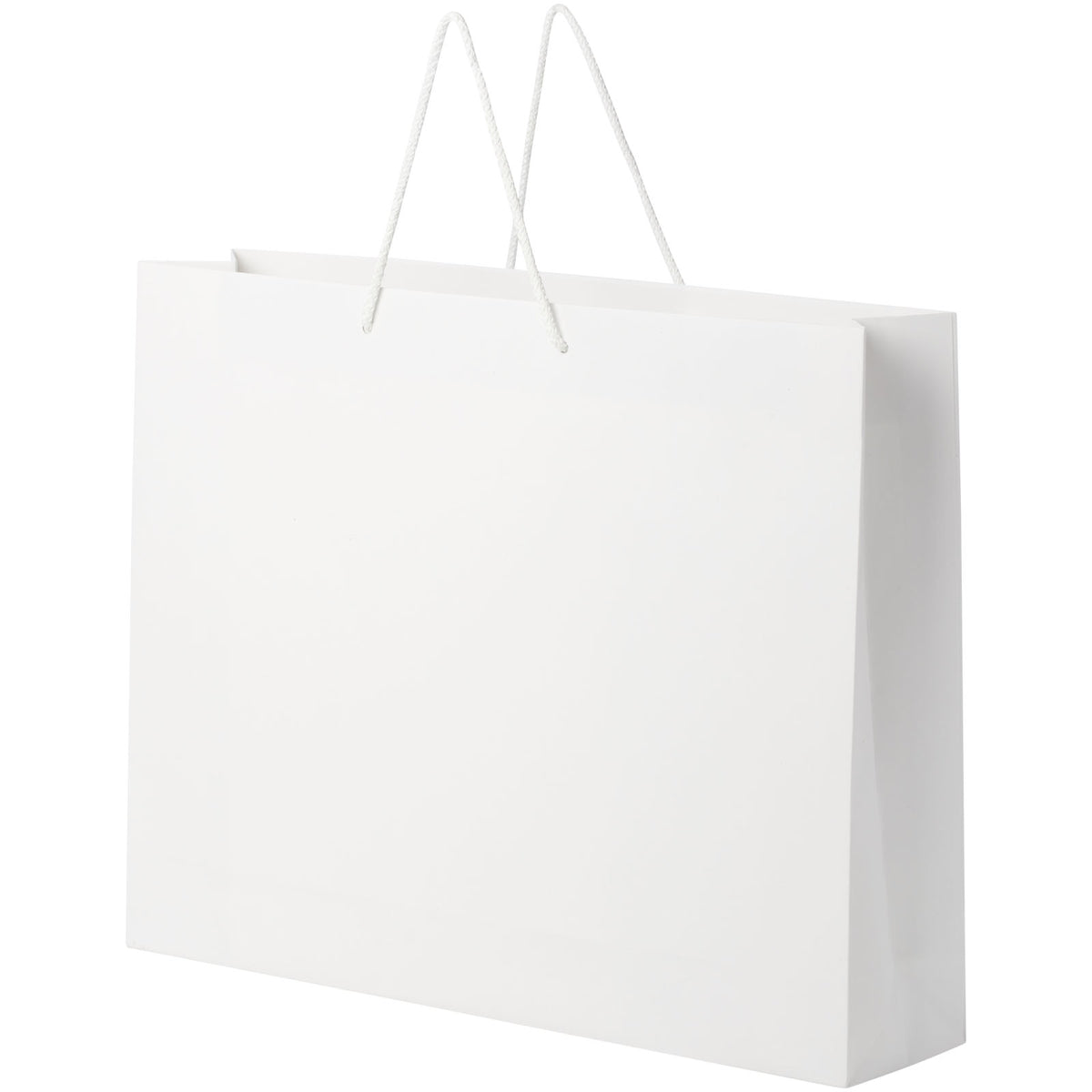 Handgefertigte 170 g/m² Integra Papiertüte mit Kunststoff Kordelgriffen, 45 × 10 × 35 cm – Weiss