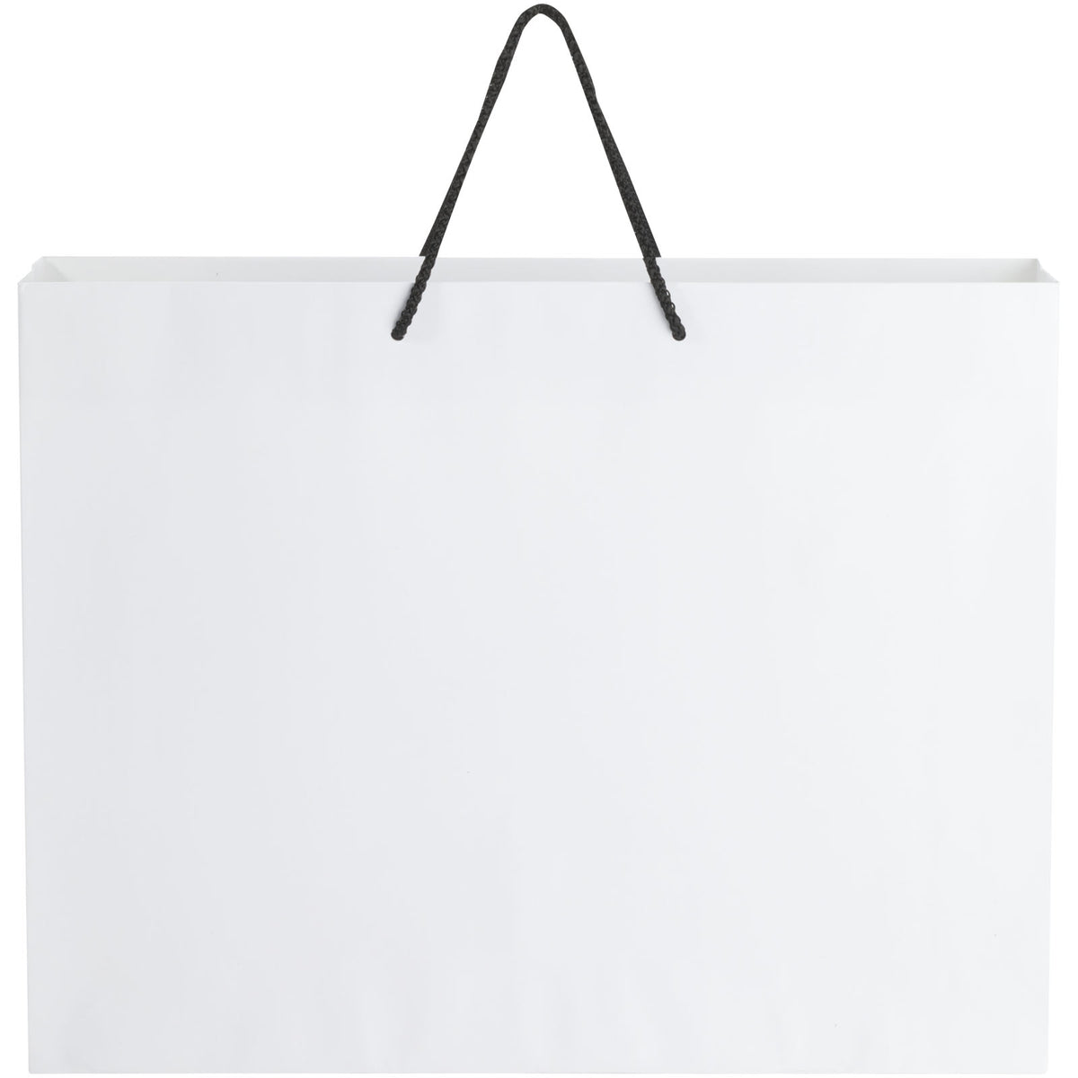 Handgefertigte 170 g/m² Integra Papiertüte mit Kunststoff Kordelgriffen, 45 × 10 × 35 cm – Weiss / Schwarz