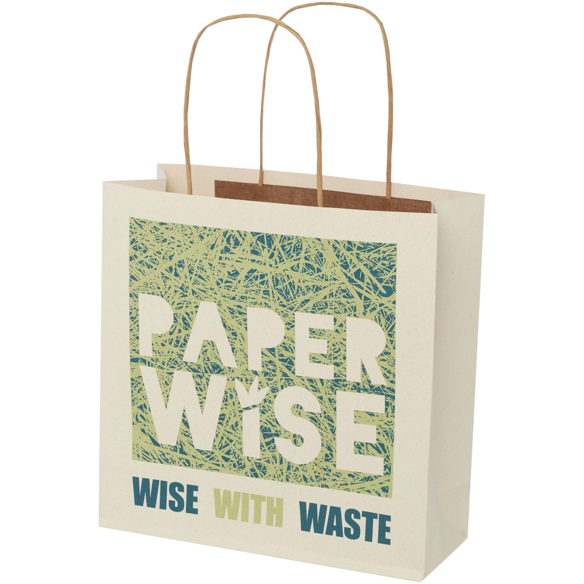 Papiertüte 150 g/m² aus landwirtschaftlichen Reststoffen mit gedrehten Griffen, 24 × 9 × 24 cm