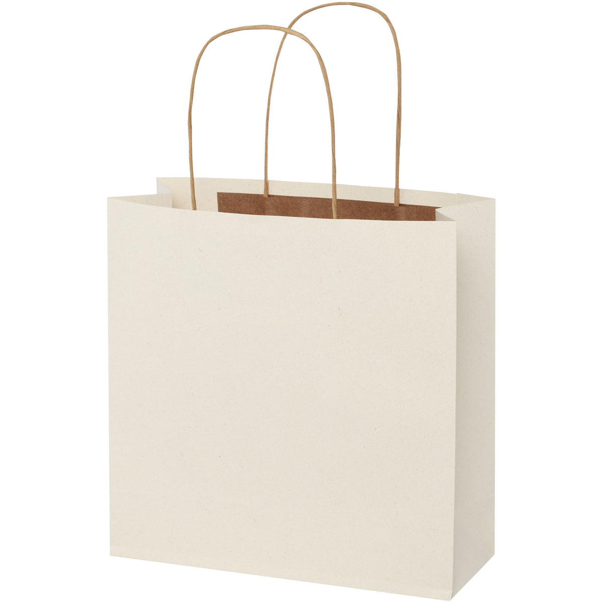 Papiertüte 150 g/m² aus landwirtschaftlichen Reststoffen mit gedrehten Griffen, 24 × 9 × 24 cm – Offwhite