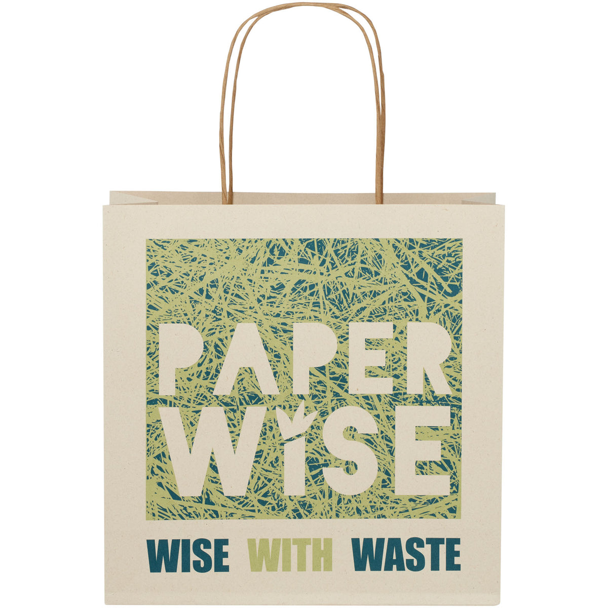 Papiertüte 150 g/m² aus landwirtschaftlichen Reststoffen mit gedrehten Griffen, 24 × 9 × 24 cm – Offwhite