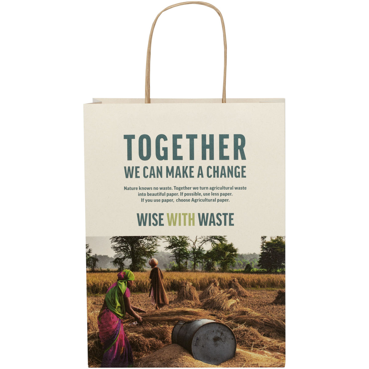 Papiertüte 150 g/m² aus landwirtschaftlichen Reststoffen mit gedrehten Griffen, 24 × 9 × 32 cm – Offwhite