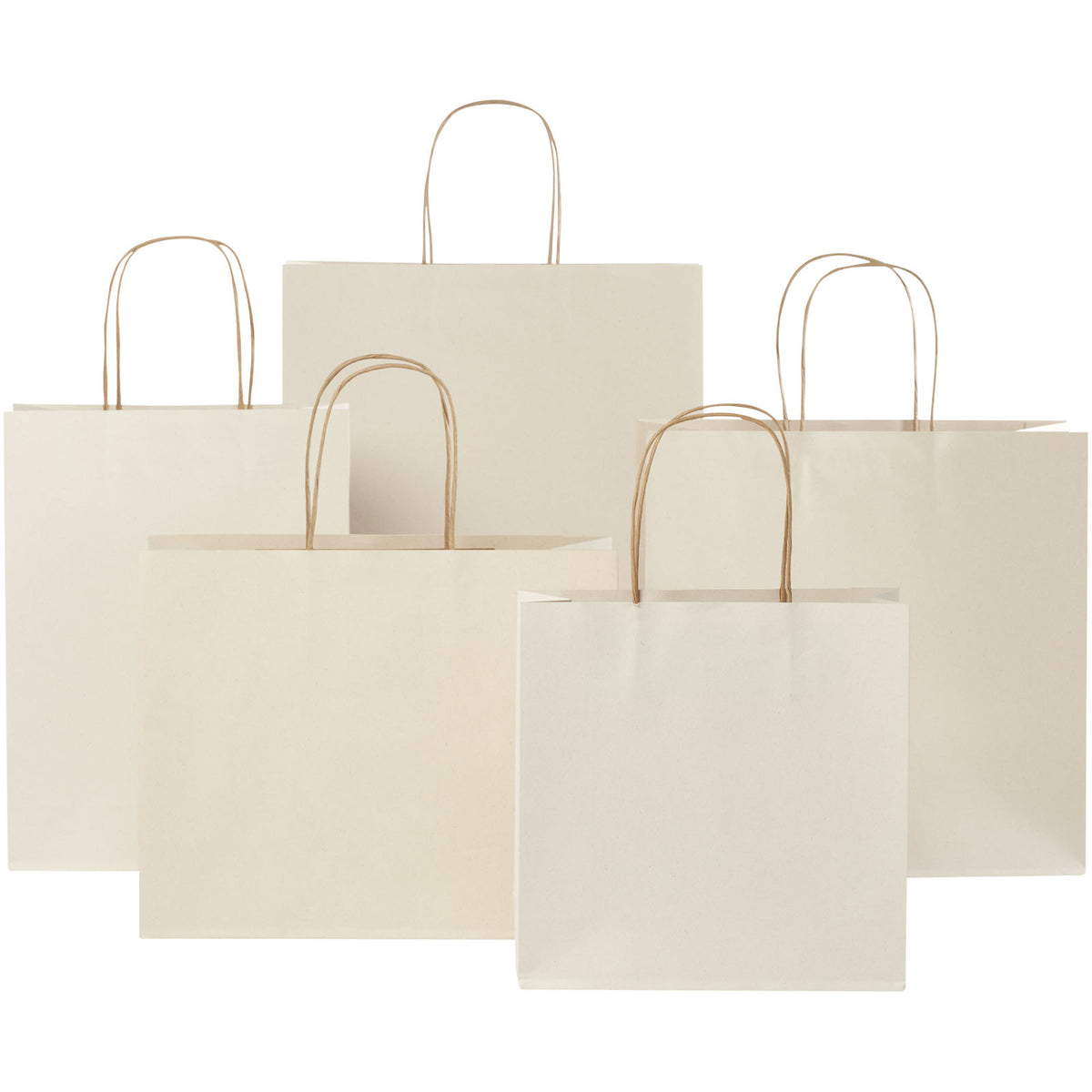 Papiertüte 150 g/m² aus landwirtschaftlichen Reststoffen mit gedrehten Griffen, 24 × 9 × 32 cm – Offwhite