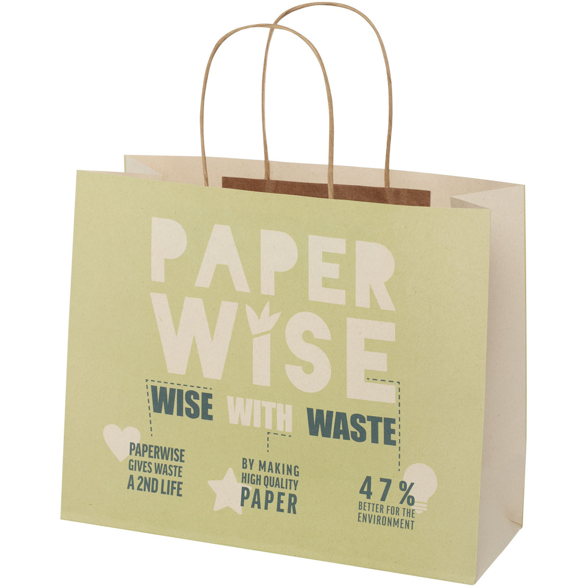 Papiertüte 150 /m² aus landwirtschaftlichen Reststoffen mit gedrehten Griffen, 31 × 12 × 25 cm