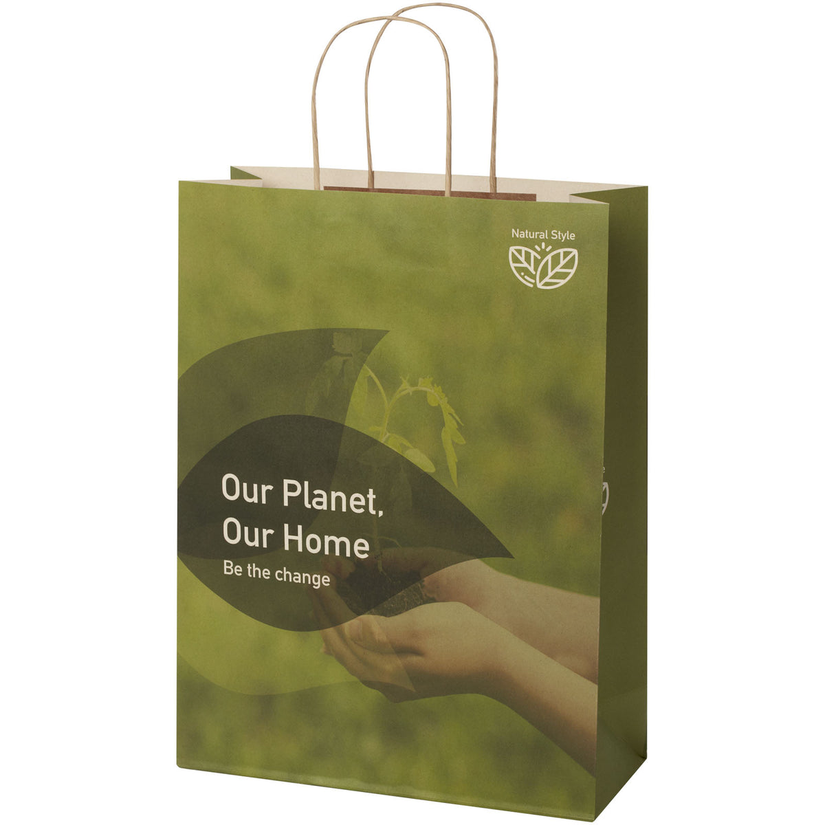 Papiertüte 150 g/m² aus landwirtschaftlichen Reststoffen mit gedrehten Griffen, 31 × 12 × 41 cm – Offwhite