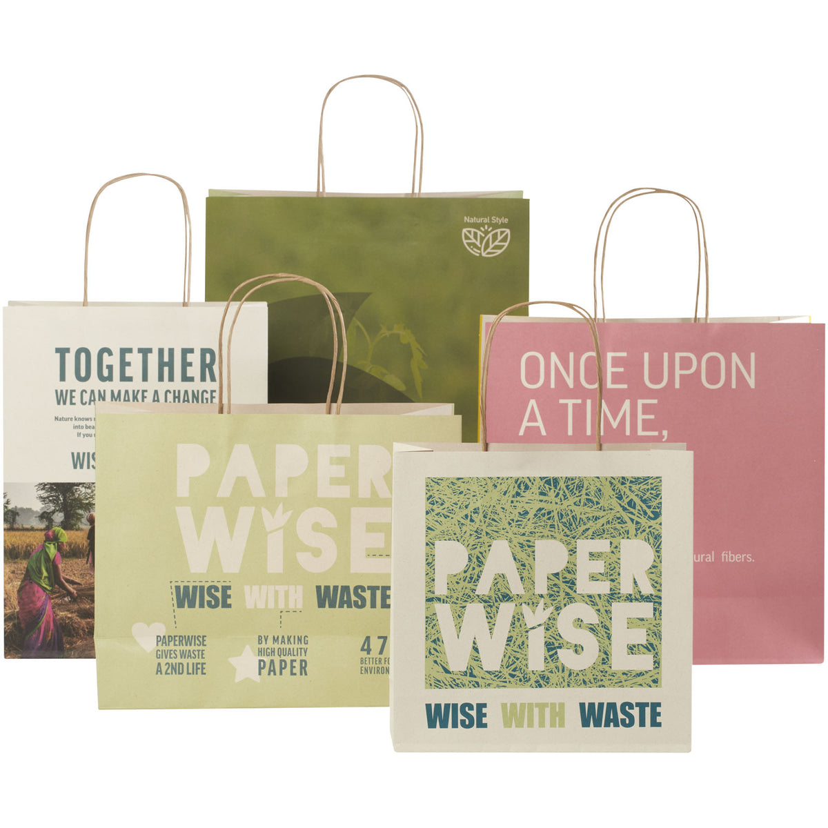 Papiertüte 150 g/m² aus landwirtschaftlichen Reststoffen mit gedrehten Griffen, 31 × 12 × 41 cm – Offwhite