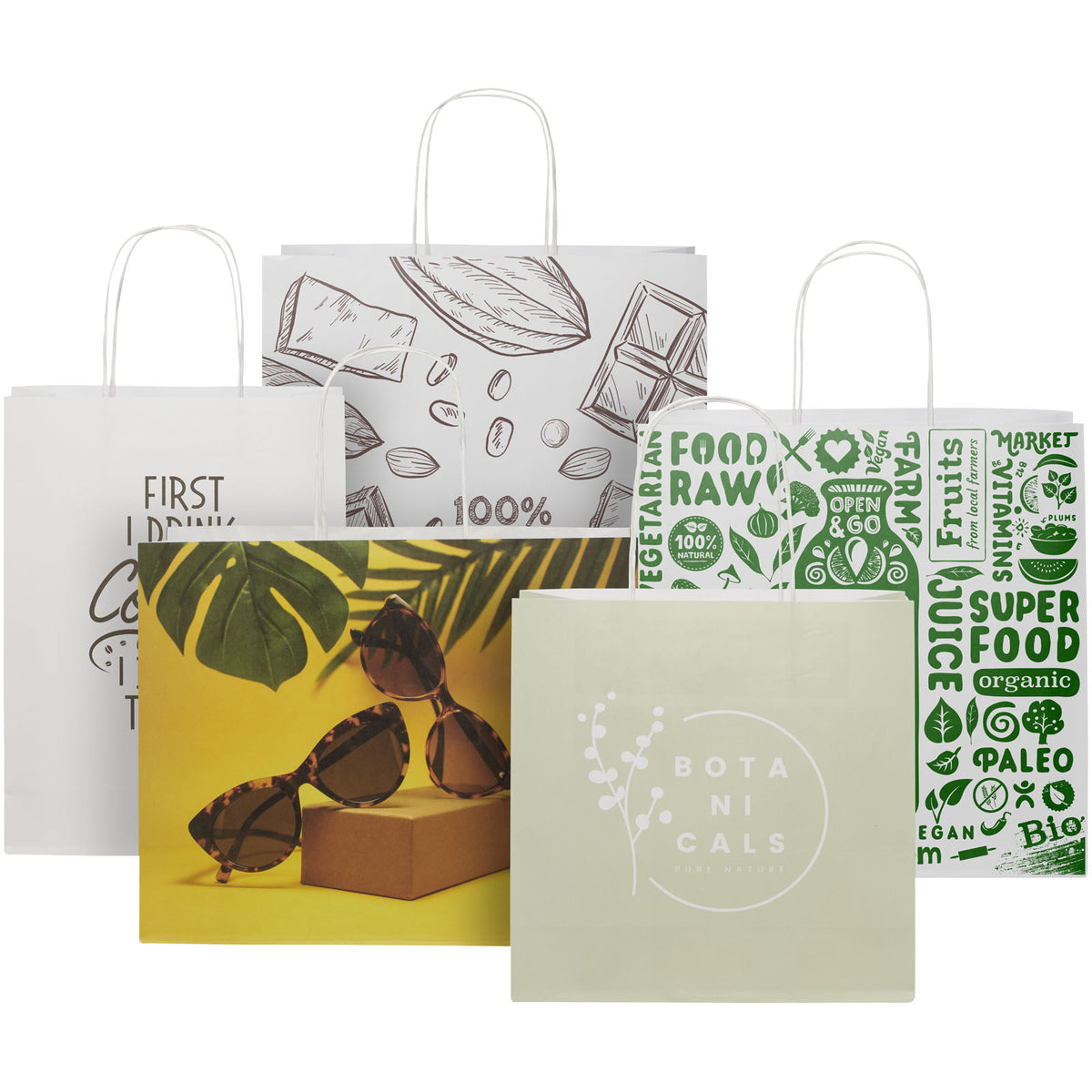 Kraftpapiertasche 120 g/m² mit gedrehten Griffen, 24 × 9 × 32 cm – Weiss