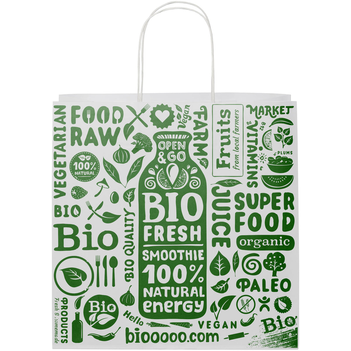 Kraftpapiertasche 120 g/m² mit gedrehten Griffen, 31 × 12 × 31 cm – Weiss