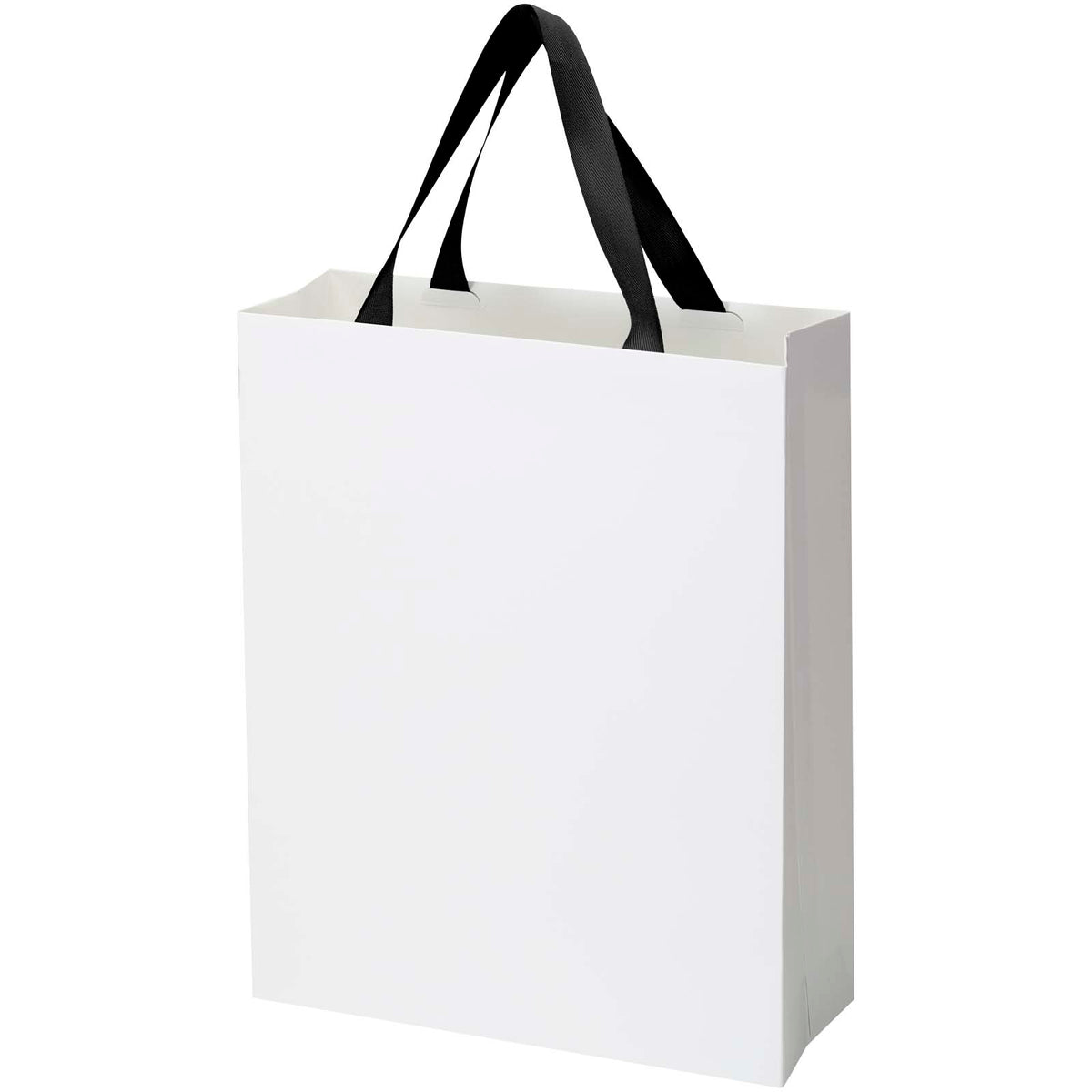 Smartfold Papiertüte, 210 g/m², mit Bandgriffen und Glanzlaminierung, 31 x 12 x 39 cm – Schwarz