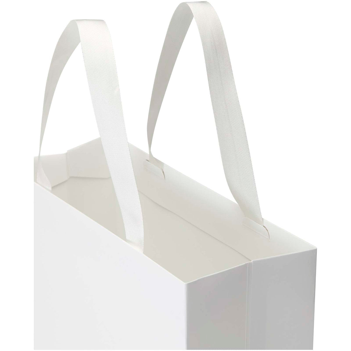 Smartfold Papiertüte, 210 g/m², mit Bandgriffen und matter Laminierung, 31 x 12 x 39 cm – Weiss