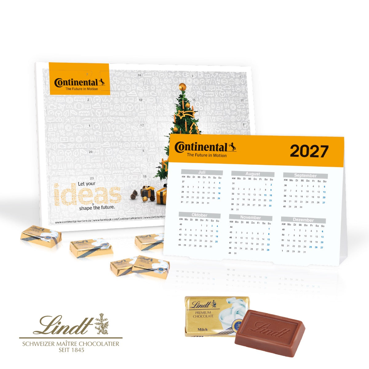 Flacher Adventskalender mit Jahresplaner, vollflächig im Querformat bedruckt