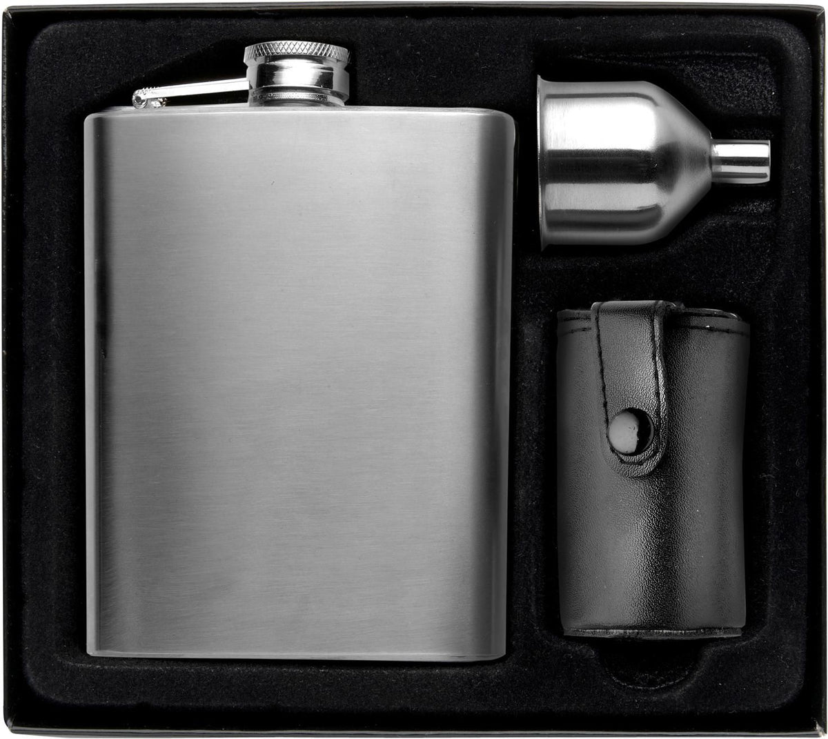 Flachmannset Brittany, Edelstahl 304, 220 ml, 4 Becher