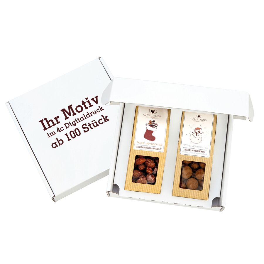 2er Geschenkkarton mit Nuss Faltschachtel im Weihnachtsdesign