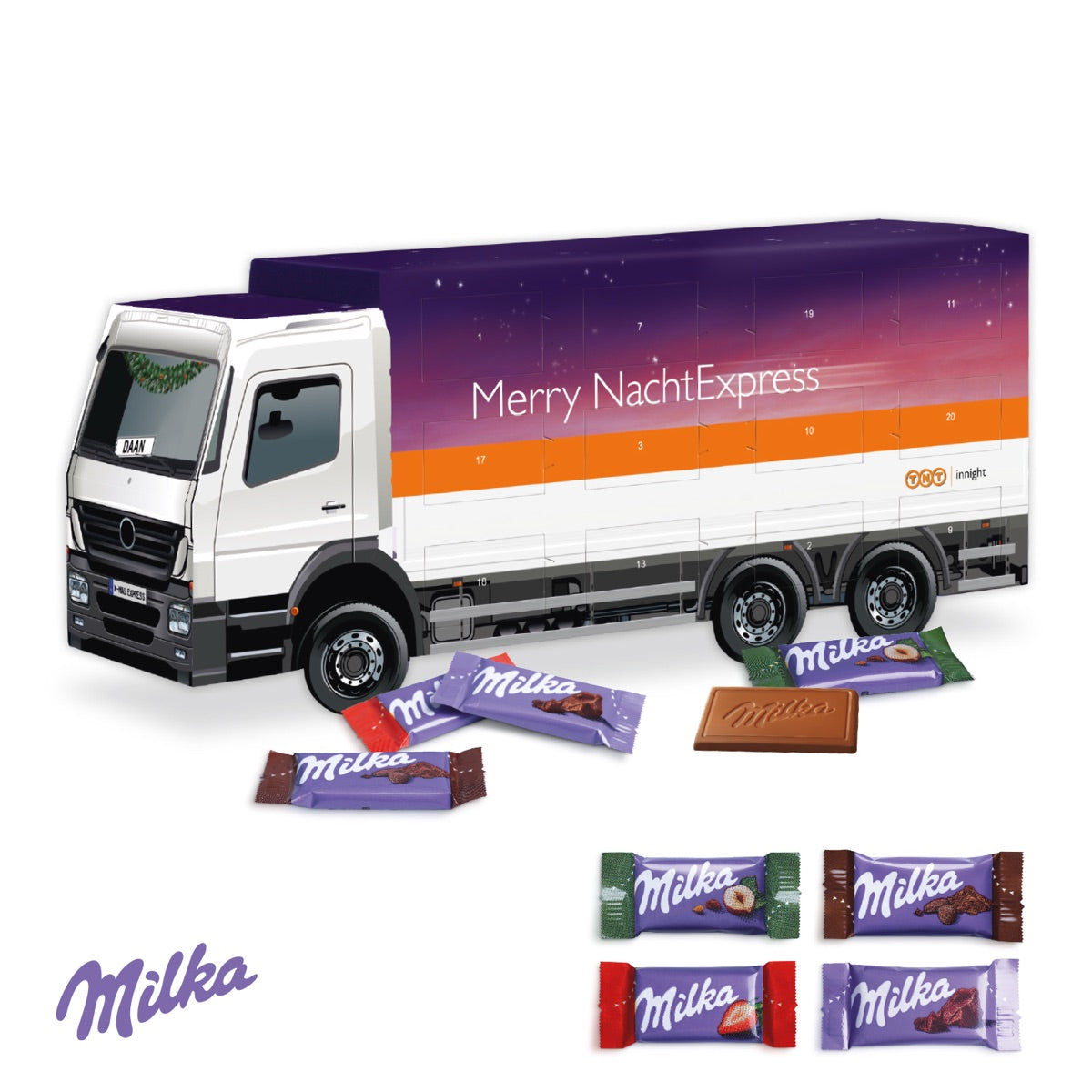 Adventskalender in LKW Form mit individuellem Werbemotiv