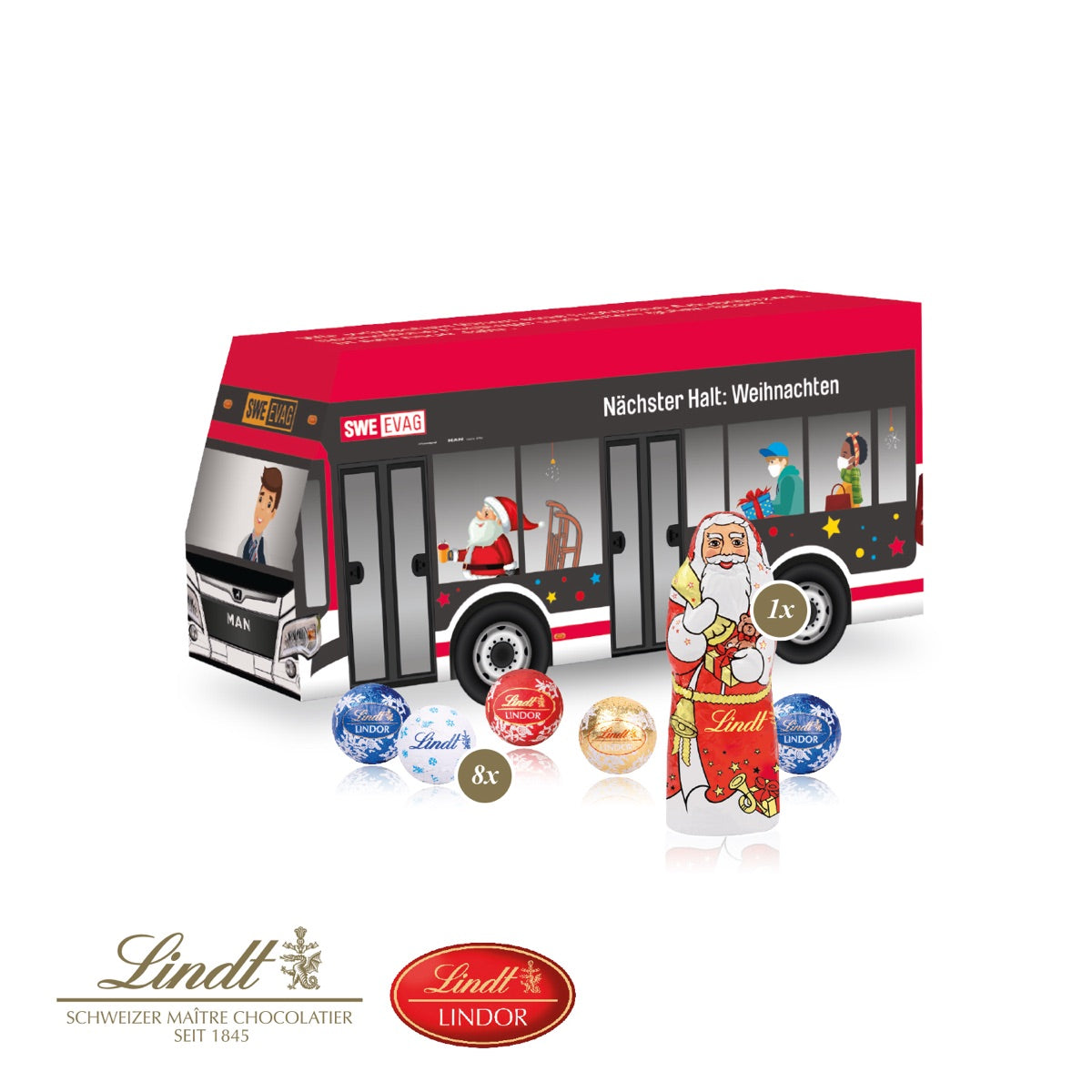 Werbepräsent in Busform aus bedrucktem Karton