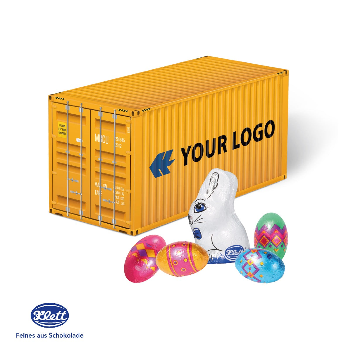 Präsent Container aus Karton mit vollflächigem Werbemotiv zu Ostern