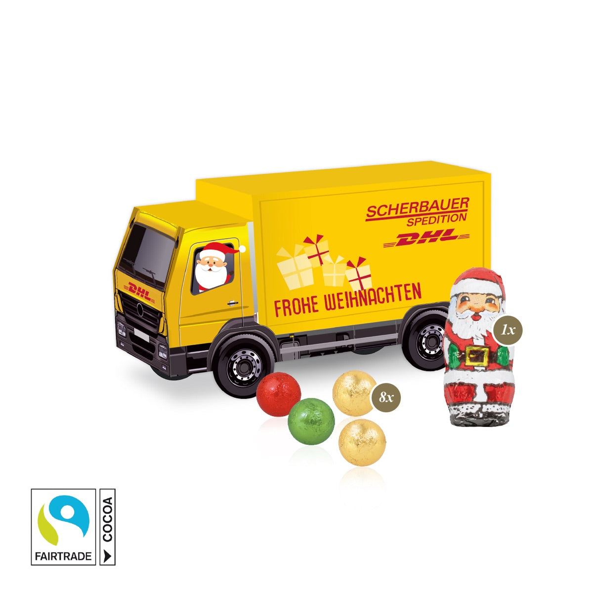 LKW aus Karton als Präsentverpackung mit durchgehendem Werbedruck