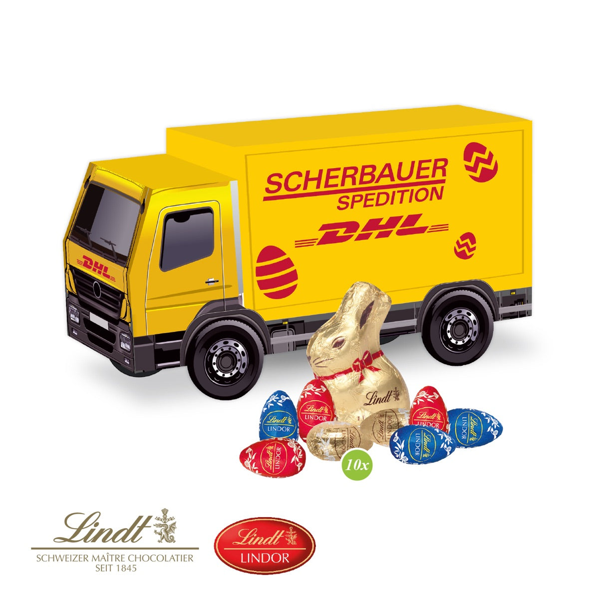 Präsent LKW aus Karton mit vollflächigem Werbedruck