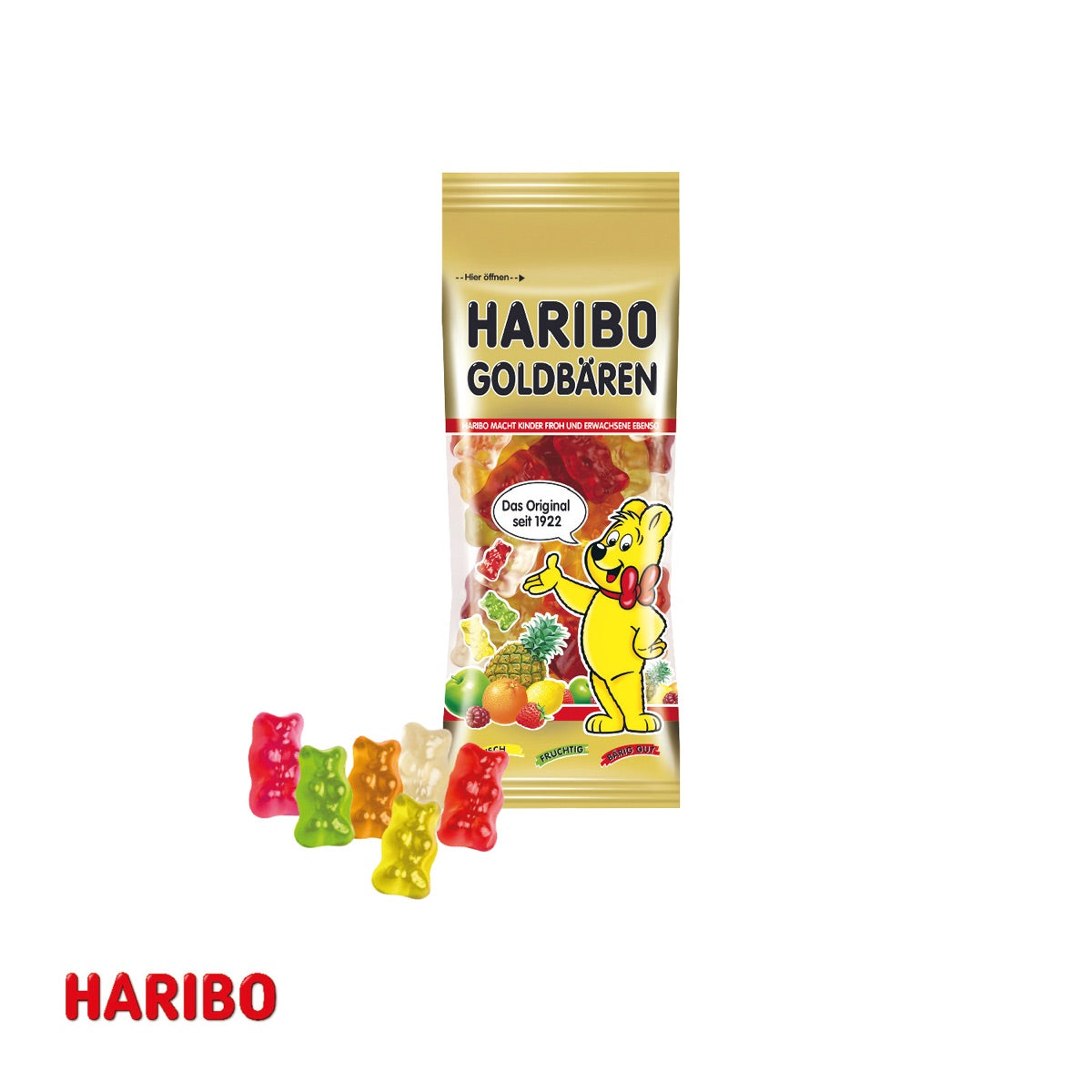 Schiff Präsent mit einer Tüte Haribo Goldbären als Füllung