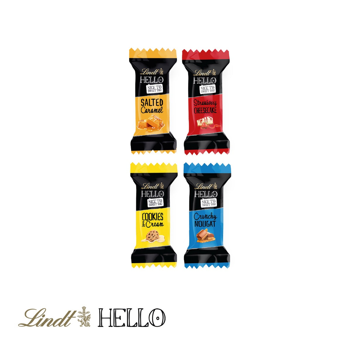 Geöffnetes Schiff Präsent mit sechs Lindt HELLO Mini Riegeln
