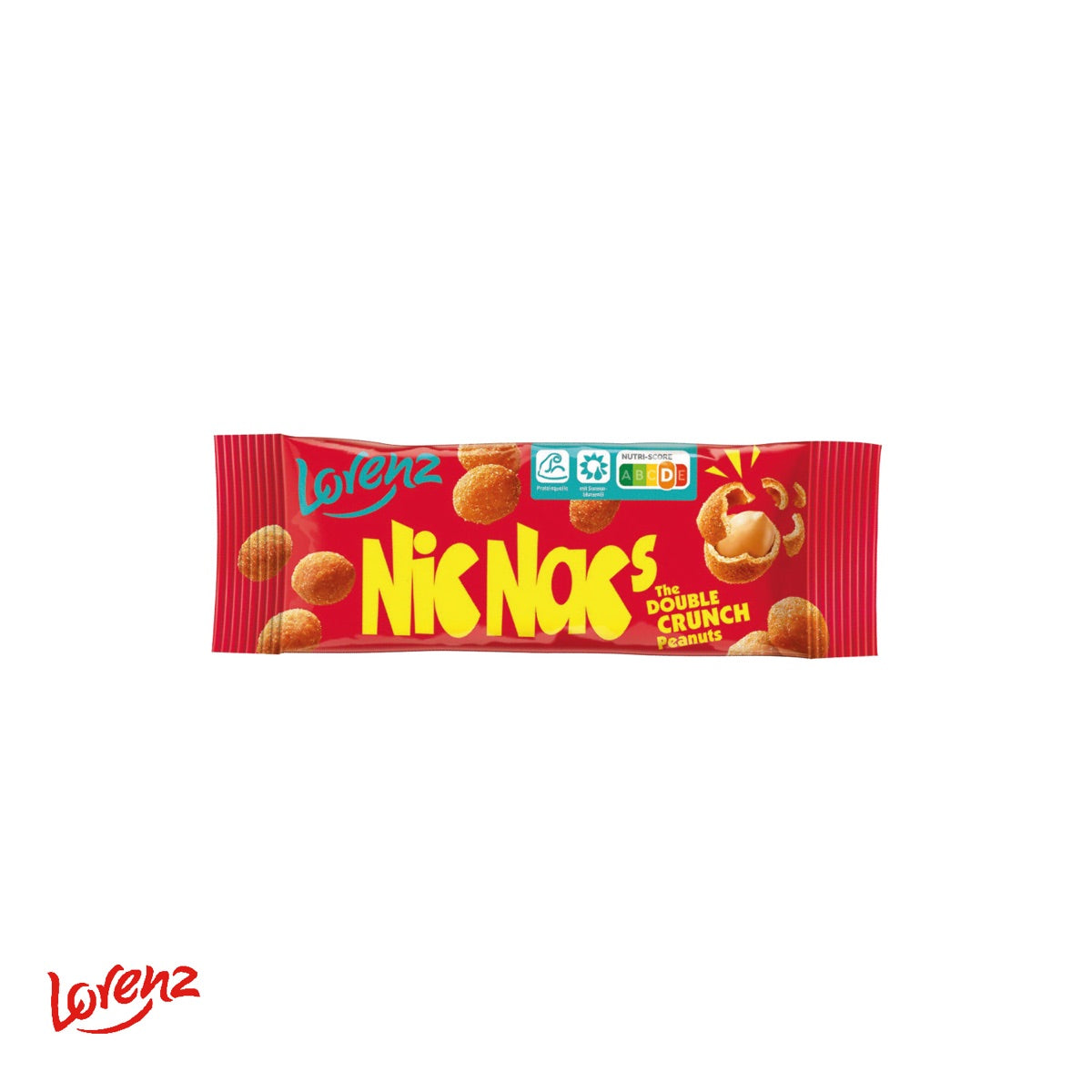 Werbeschiff mit einer Packung Lorenz Nic Nac's im Inneren
